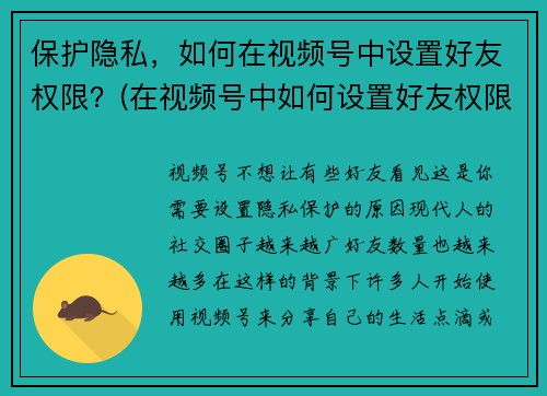 保护隐私，如何在视频号中设置好友权限？(在视频号中如何设置好友权限？分享一个简单易懂的方法！)